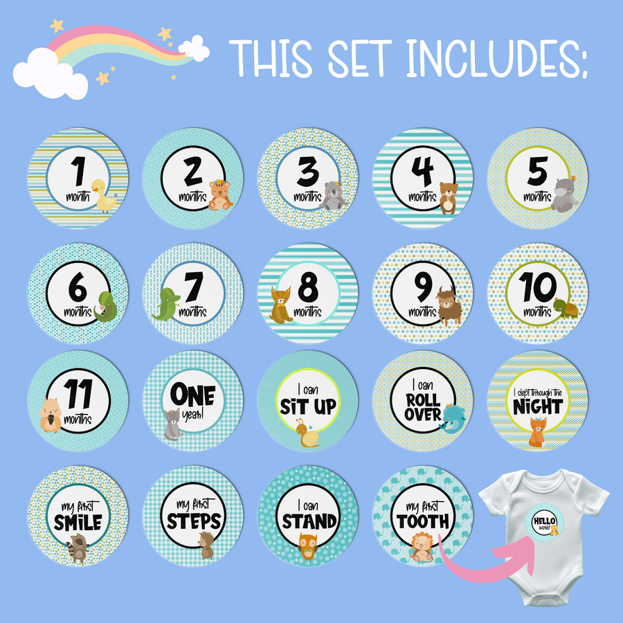 Blue Animals Milestone Stickers