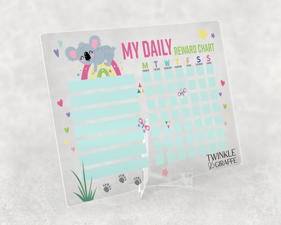 Sweet Koala Acrylic Reward Chart, Personalized Chore Chart, Acrylic Chore Chart, Kids Responsibility Chat, Dry Erase Chore Chart