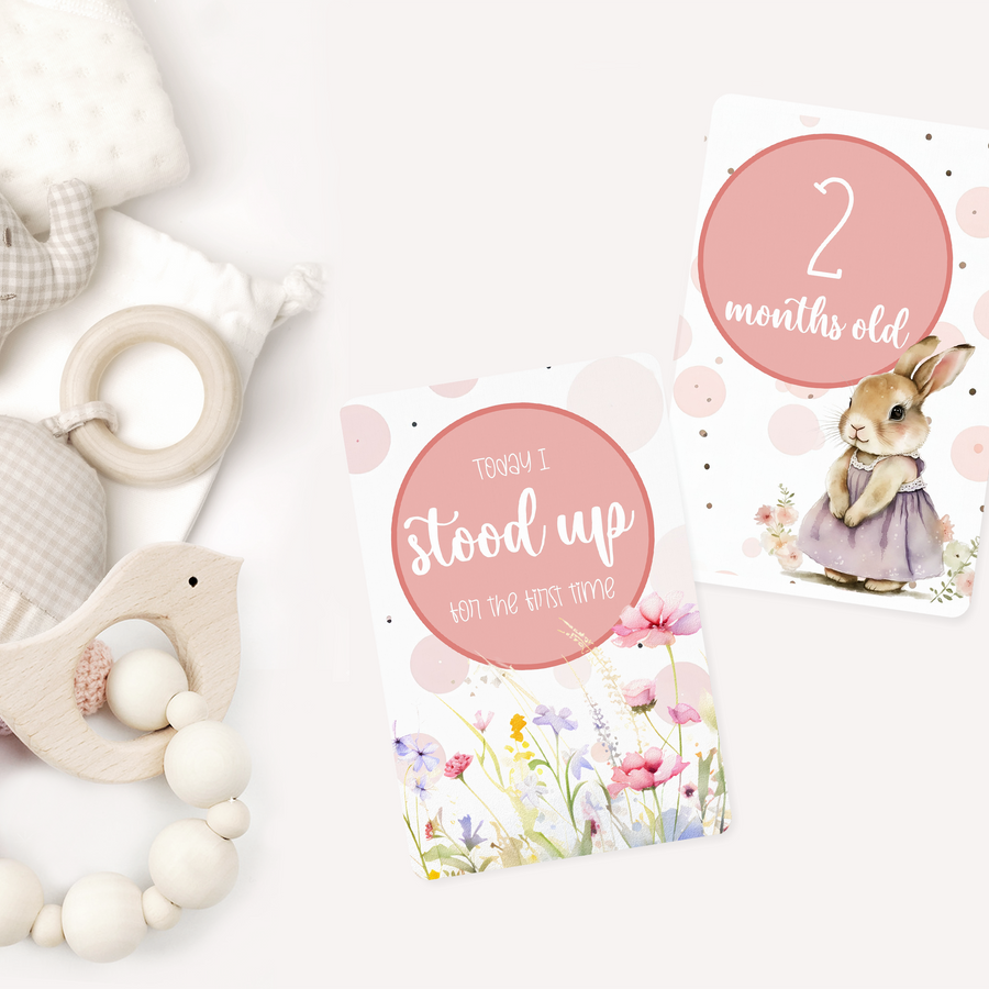 Happy Bunnies Baby Milestone Cards - Set of 30