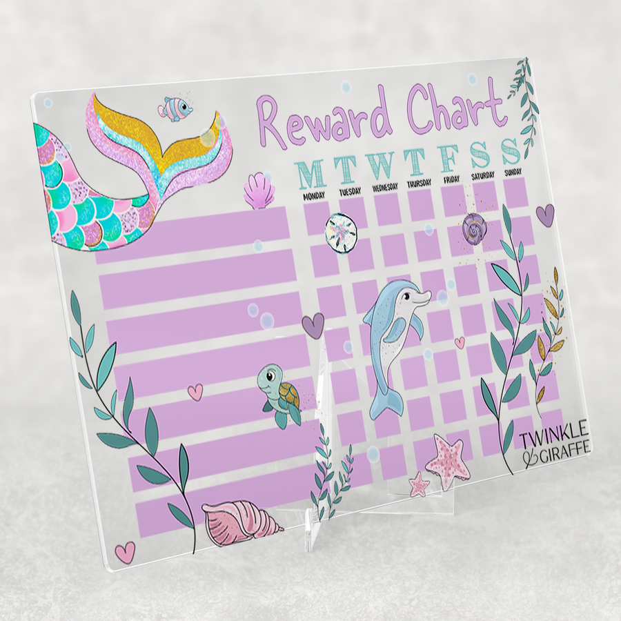 Mermaid Acrylic Reward Chart, Personalized Chore Chart, Acrylic Chore Chart, Kids Responsibility Chat, Dry Erase Chore Chart