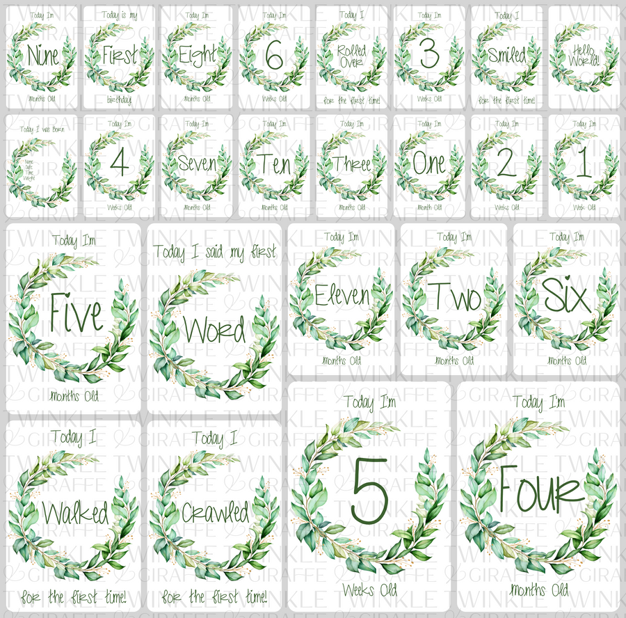 Twinkle Wreath Baby Milestone Cards - Set of 25