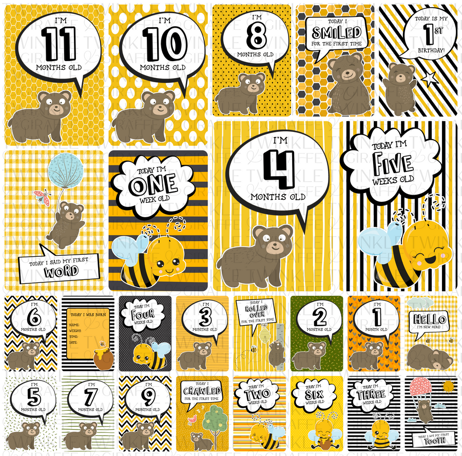 Honey Bee Baby Milestone Cards - Set of 25