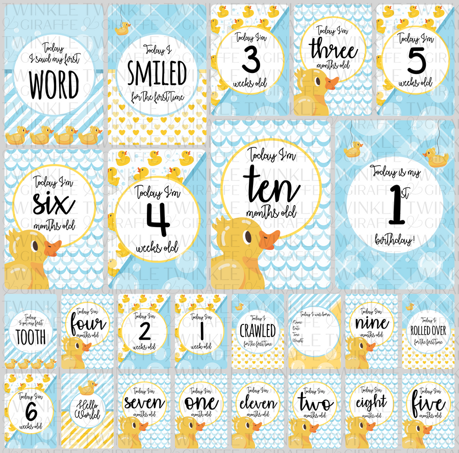 Rubber Ducky Baby Milestone Cards - Set of 25