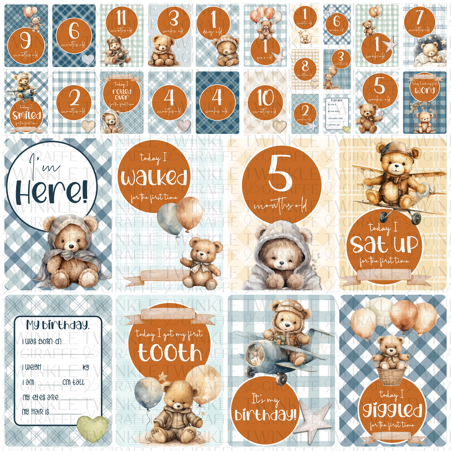 Teddy Bear Baby Milestone Cards - Set of 30