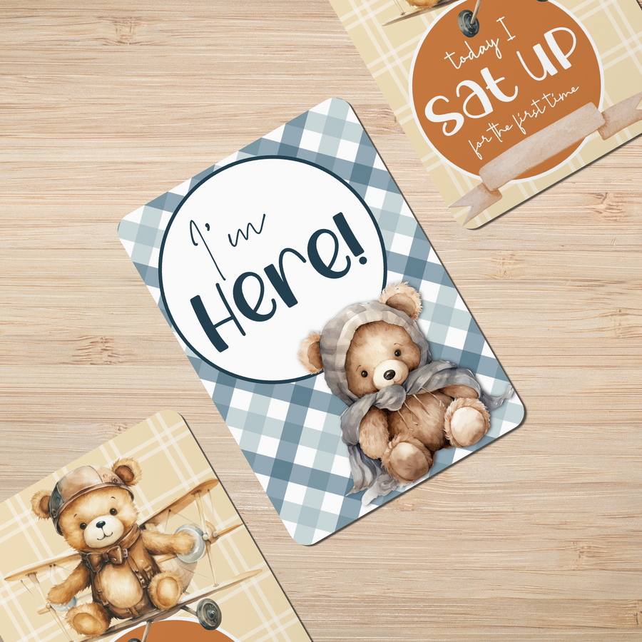 Teddy Bear Baby Milestone Cards - Set of 30