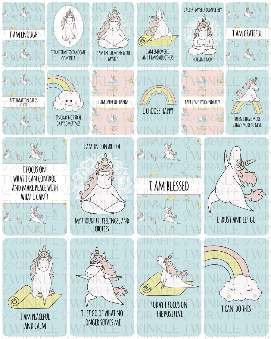 Yoga Unicorn Affirmation Cards - Set of 20