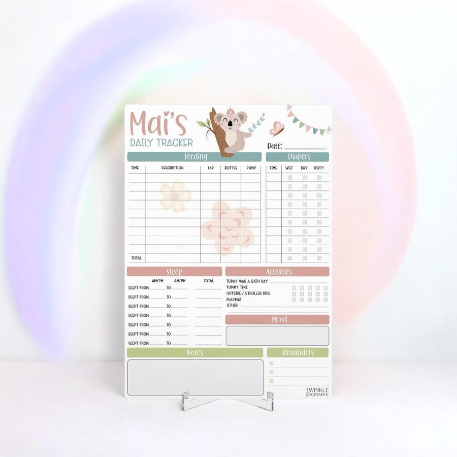 Baby Daily Tracker - Personalised Infant Care Chart - Twinkle and Giraffe Designs