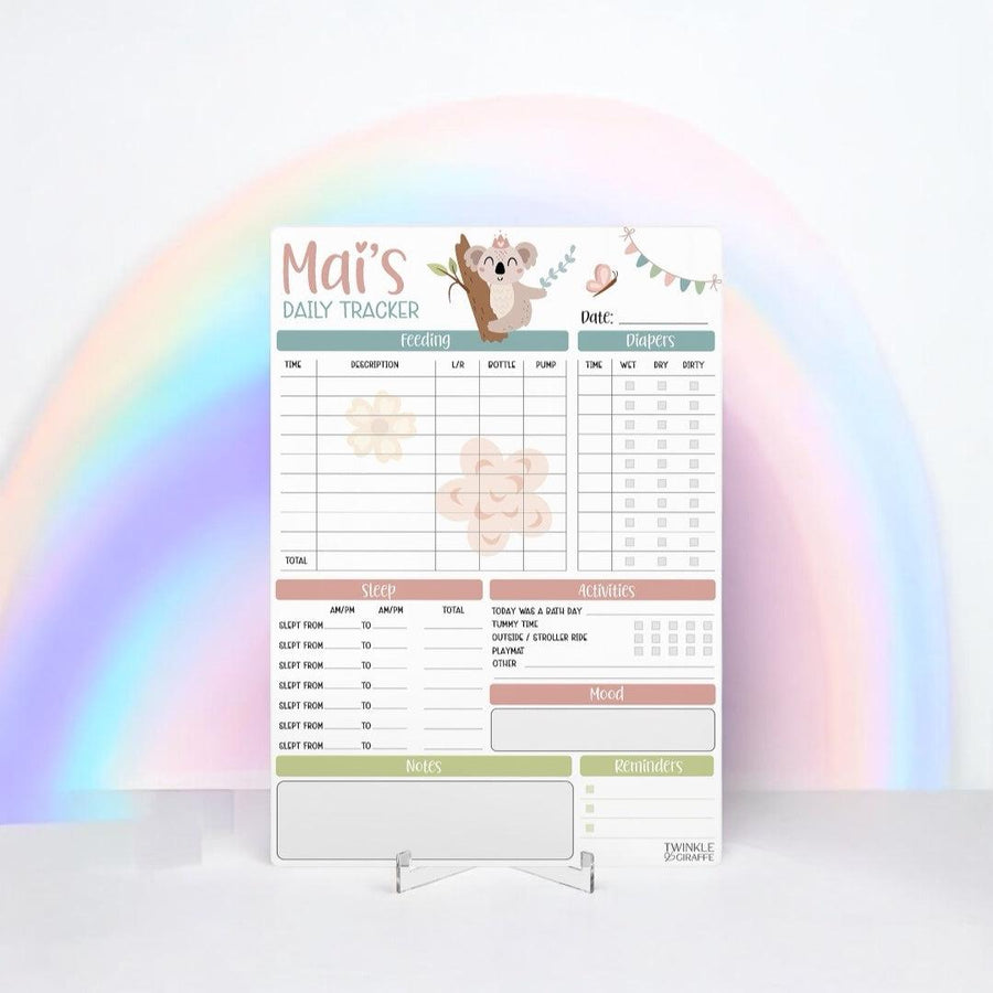 Baby Daily Tracker - Personalised Infant Care Chart - Twinkle and Giraffe Designs
