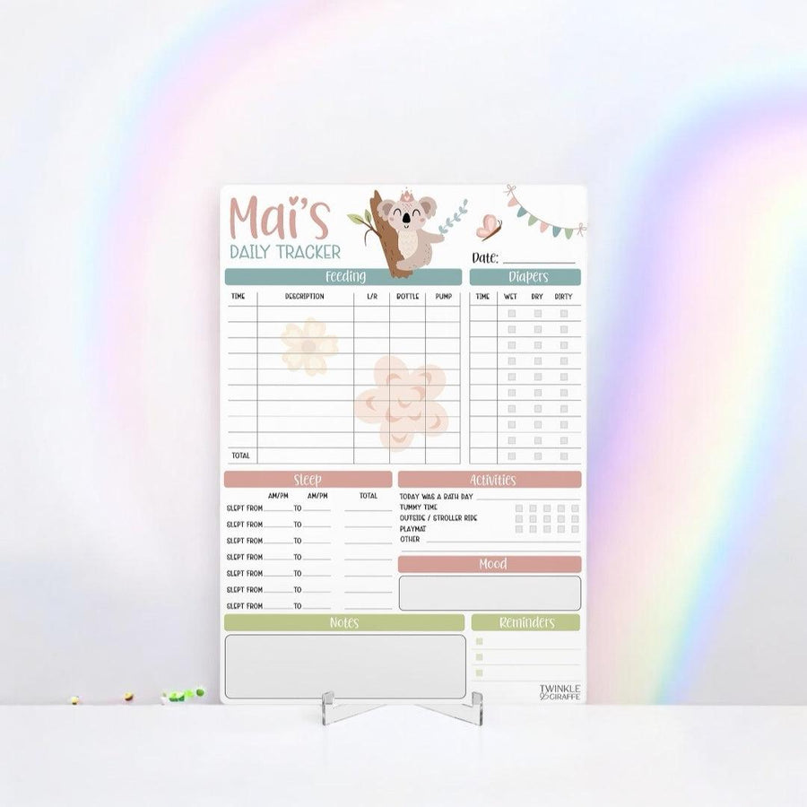 Baby Daily Tracker - Personalised Infant Care Chart - Twinkle and Giraffe Designs