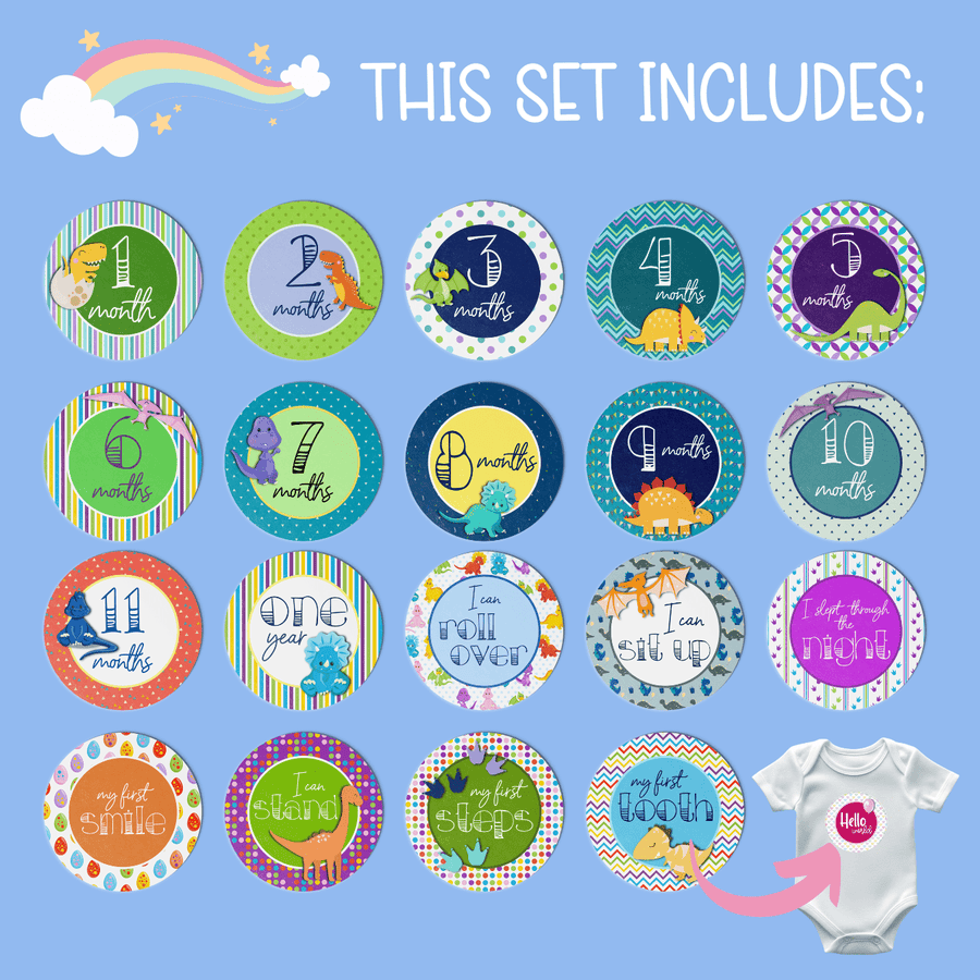 Baby Dino Milestone Stickers - Twinkle and Giraffe Designs