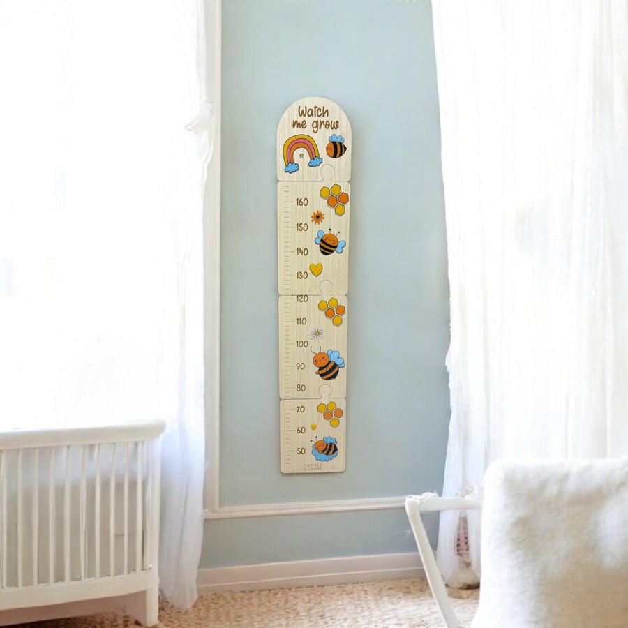 Bees Wooden Puzzle Height Chart – Fun and Interactive Growth Tracker - Twinkle and Giraffe Designs