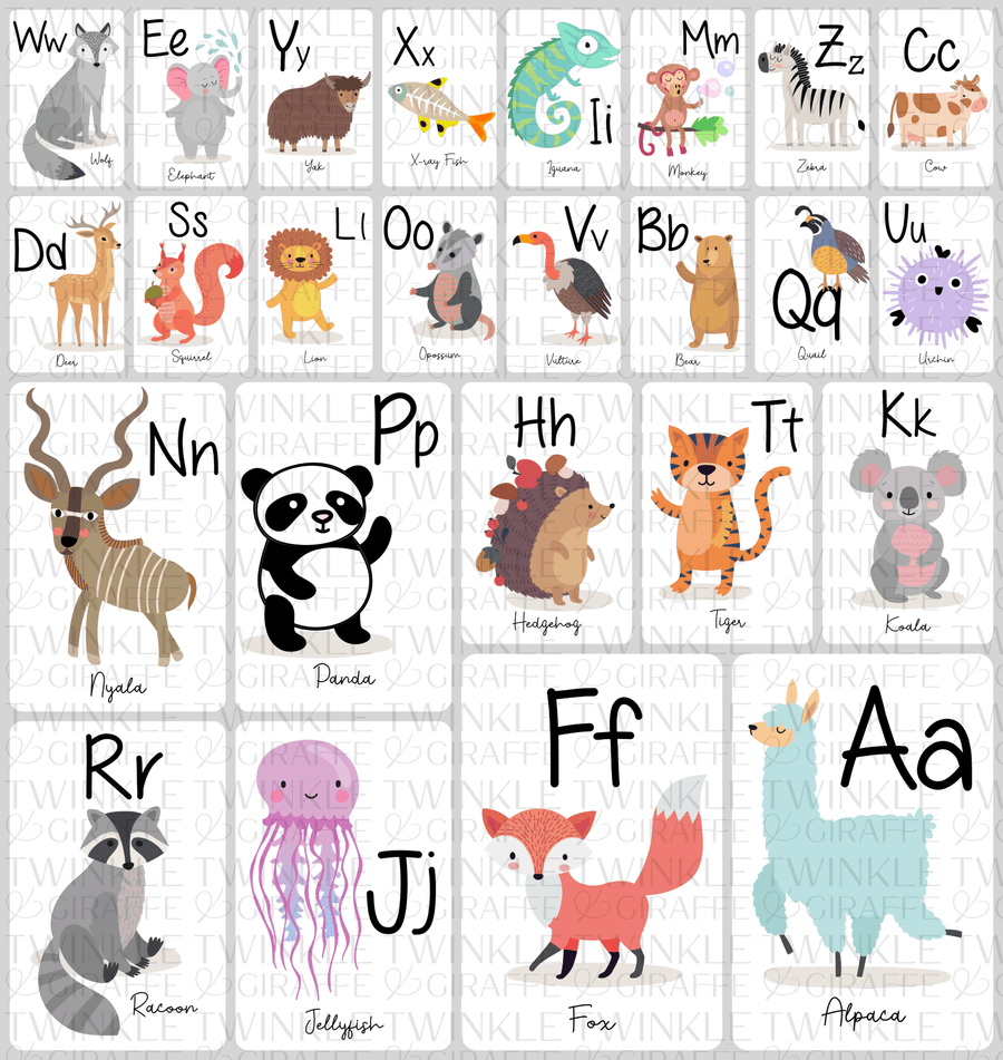 English Alphabet Cards - Twinkle and Giraffe Designs