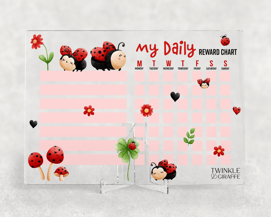 Ladybug Acrylic Reward Chart, Personalized Chore Chart, Acrylic Chore Chart, Kids Responsibility Chat, Dry Erase Chore Chart - Twinkle and Giraffe Designs