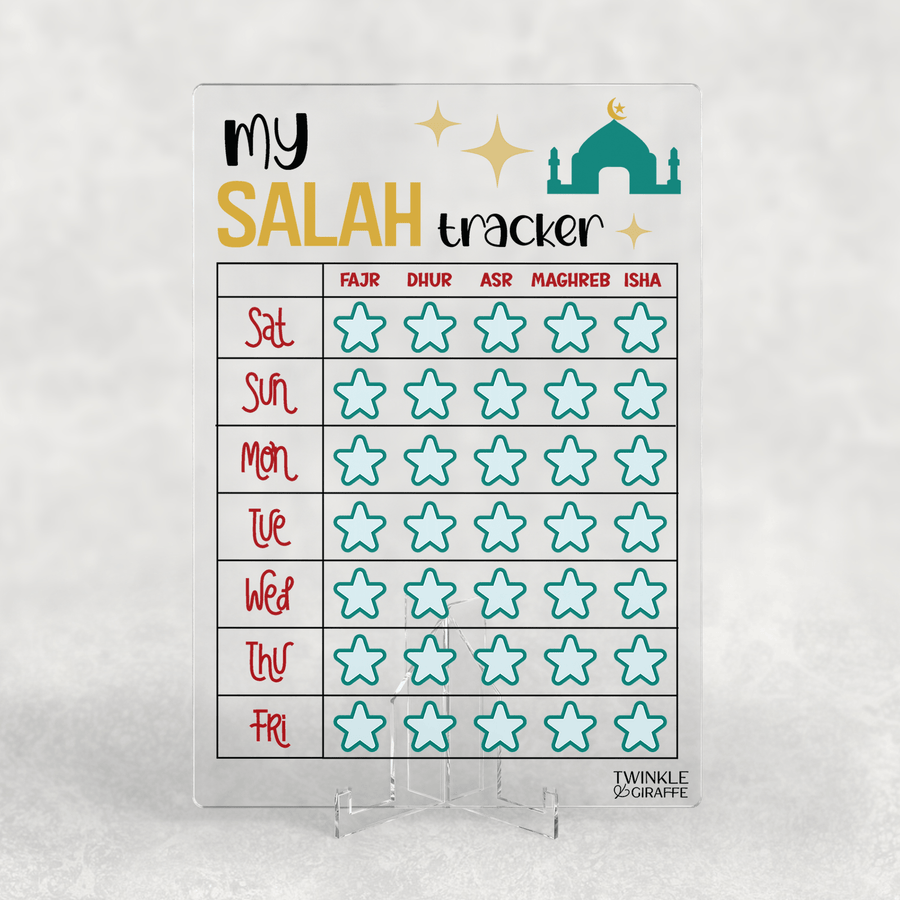 My Salah Tracker – Acrylic Prayer Chart for Kids (Blue Stars Design) - Twinkle and Giraffe Designs