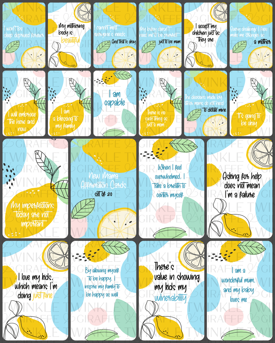 New Mama Affirmation Cards - Set of 20 - Twinkle and Giraffe Designs