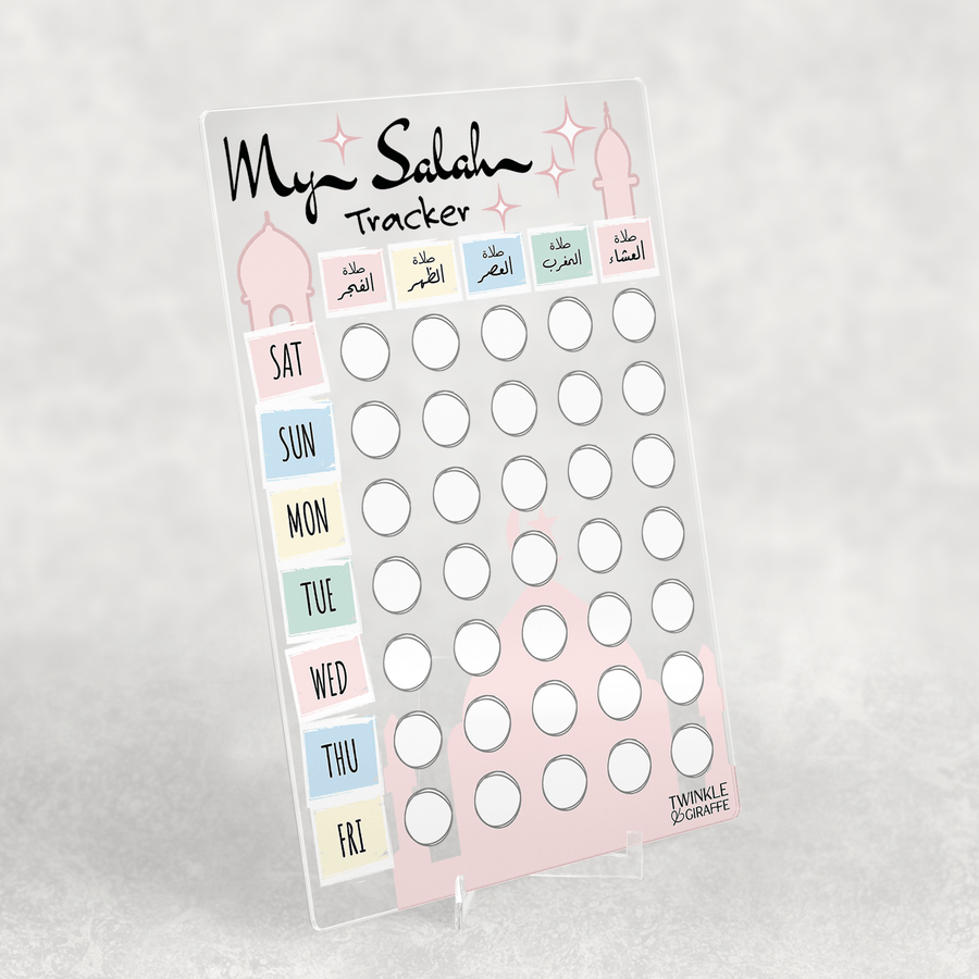 Pastel Salah Tracker – Acrylic Prayer Chart for Kids - Twinkle and Giraffe Designs