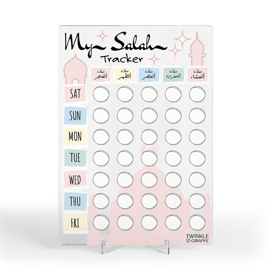 Pastel Salah Tracker – Acrylic Prayer Chart for Kids - Twinkle and Giraffe Designs