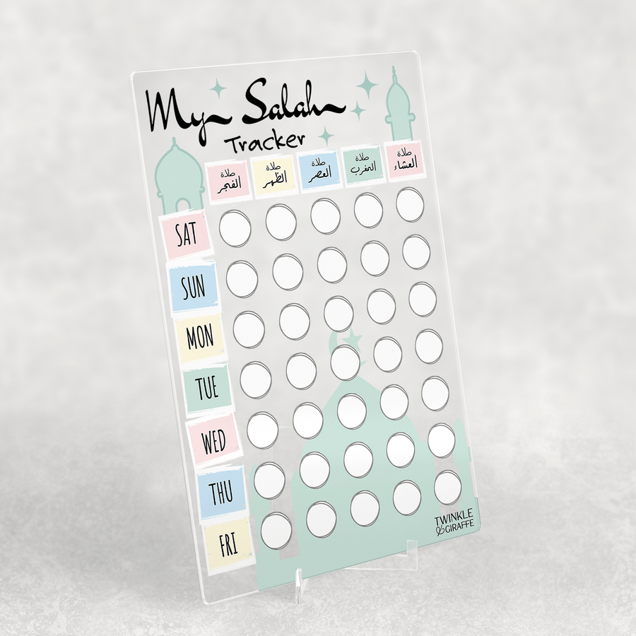 Pastel Salah Tracker – Acrylic Prayer Chart for Kids - Twinkle and Giraffe Designs