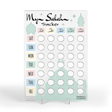 Pastel Salah Tracker – Acrylic Prayer Chart for Kids - Twinkle and Giraffe Designs