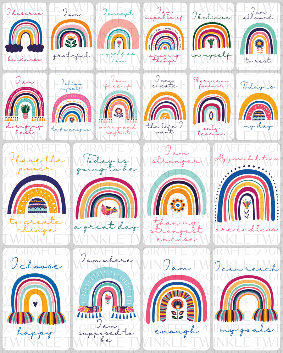 Rainbow Affirmation Cards - Set of 20 - Twinkle and Giraffe Designs