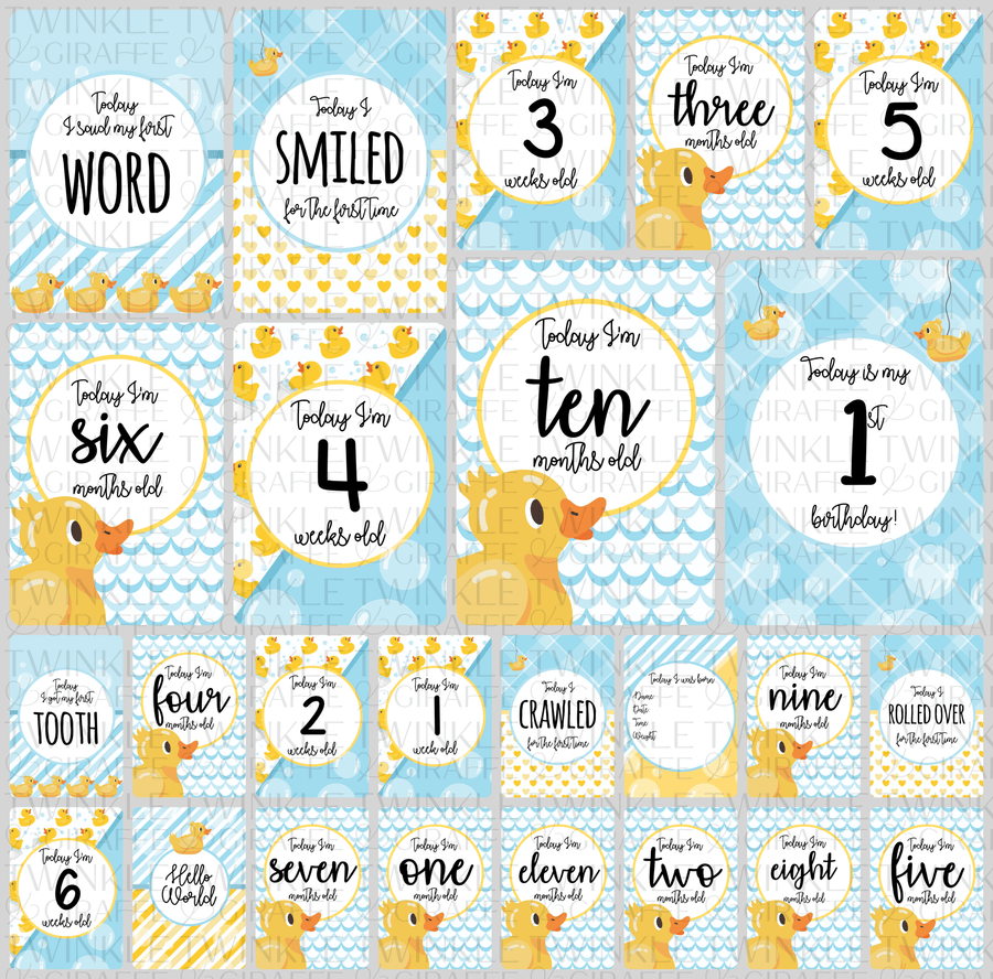 Rubber Ducky Baby Milestone Cards - Set of 25 - Twinkle and Giraffe Designs