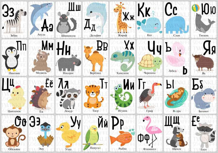 Russian Alphabet Cards - Twinkle and Giraffe Designs