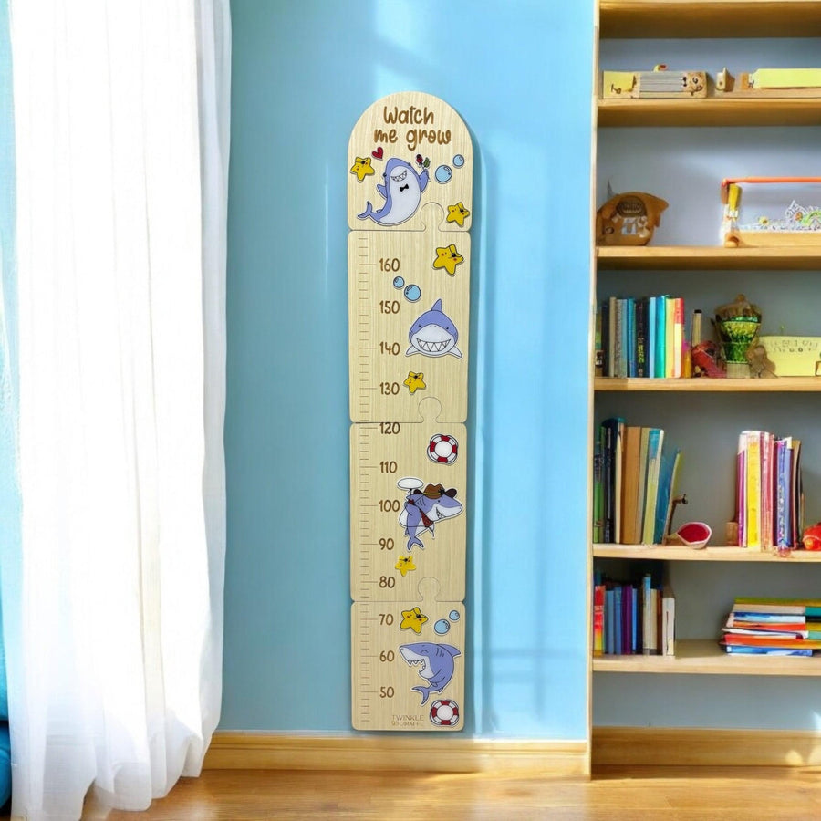 Shark Wooden Puzzle Height Chart – Fun and Interactive Growth Tracker - Twinkle and Giraffe Designs