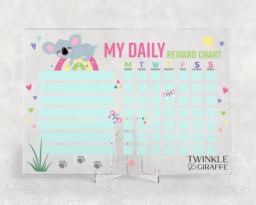 Sweet Koala Acrylic Reward Chart, Personalized Chore Chart, Acrylic Chore Chart, Kids Responsibility Chat, Dry Erase Chore Chart - Twinkle and Giraffe Designs