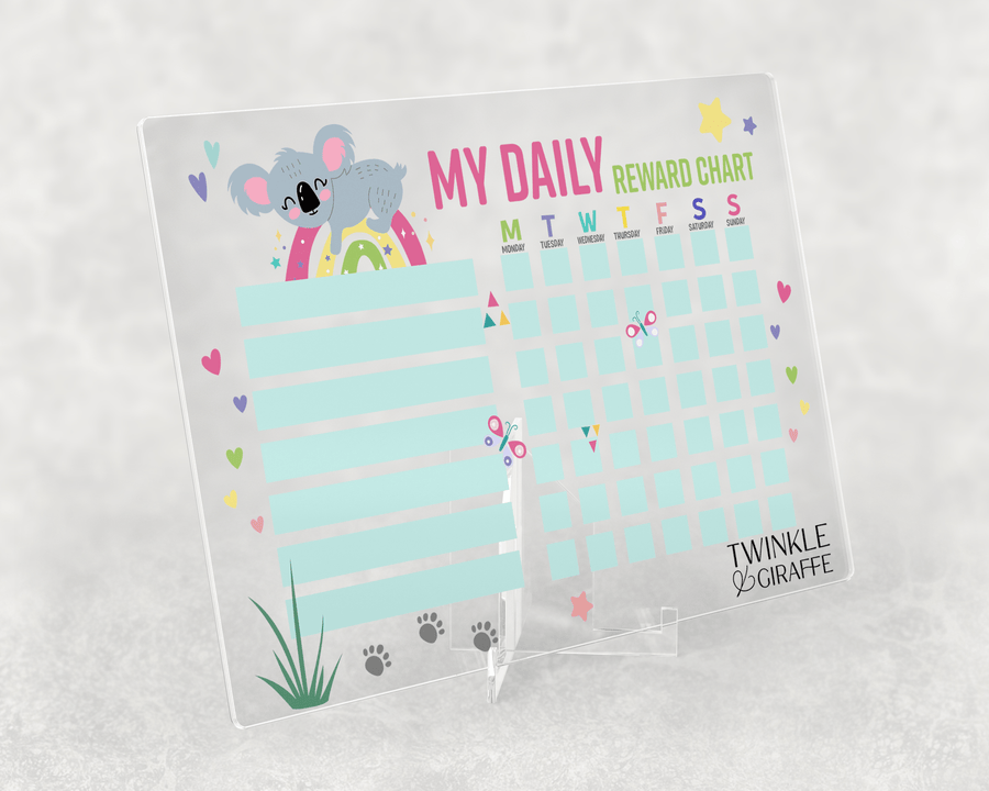 Sweet Koala Acrylic Reward Chart, Personalized Chore Chart, Acrylic Chore Chart, Kids Responsibility Chat, Dry Erase Chore Chart - Twinkle and Giraffe Designs