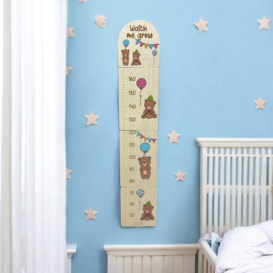 Teddy Bear Wooden Puzzle Height Chart – Fun and Interactive Growth Tracker - Twinkle and Giraffe Designs