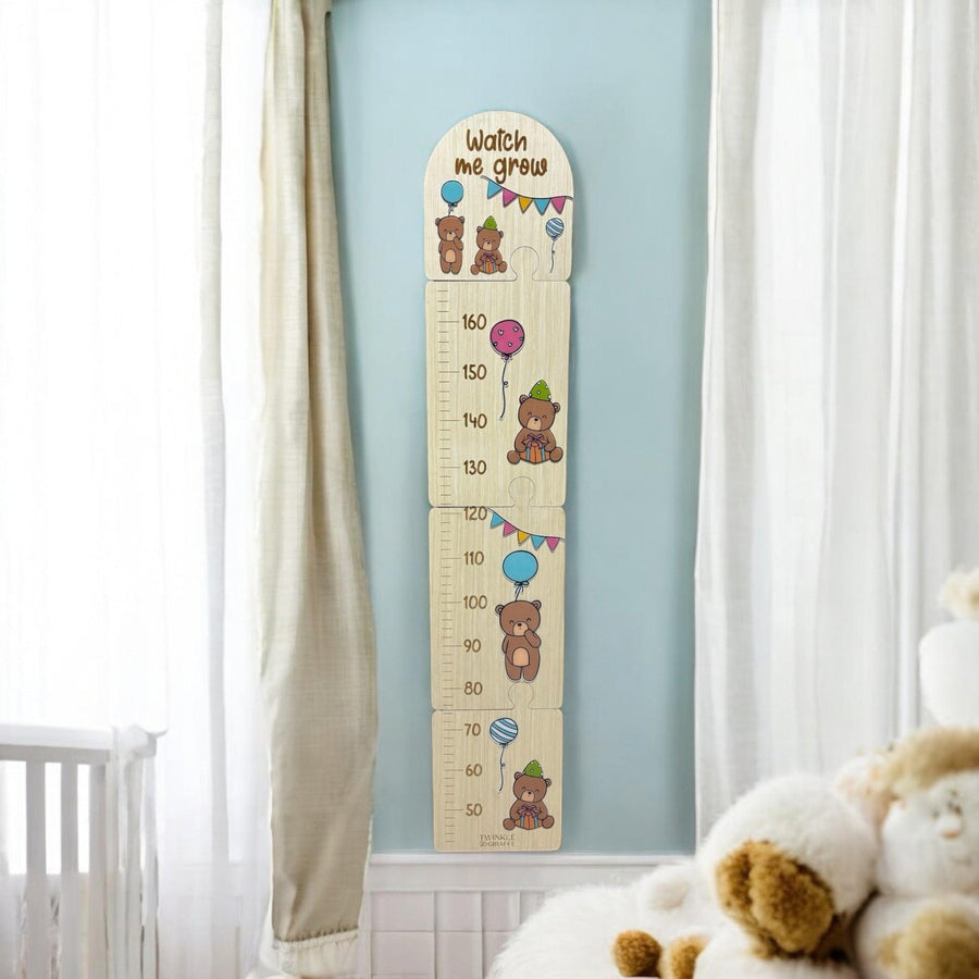 Teddy Bear Wooden Puzzle Height Chart – Fun and Interactive Growth Tracker - Twinkle and Giraffe Designs