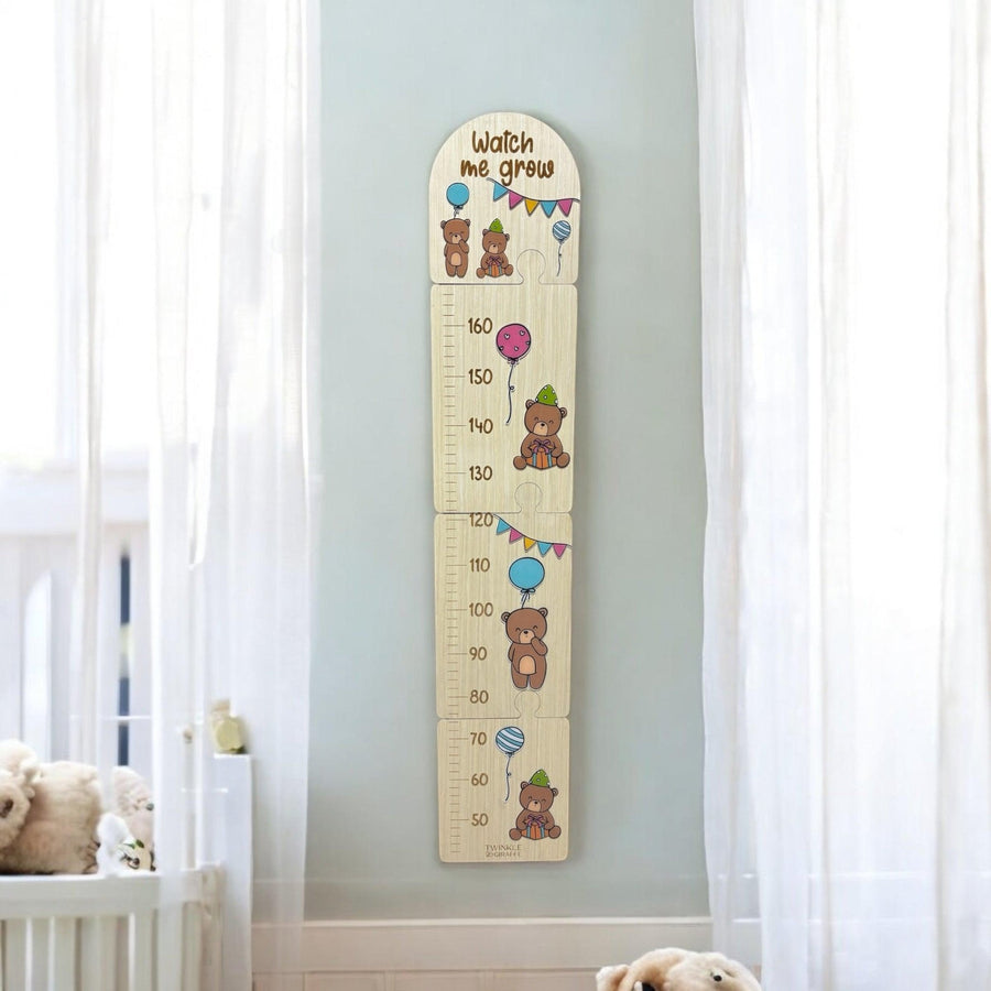 Teddy Bear Wooden Puzzle Height Chart – Fun and Interactive Growth Tracker - Twinkle and Giraffe Designs