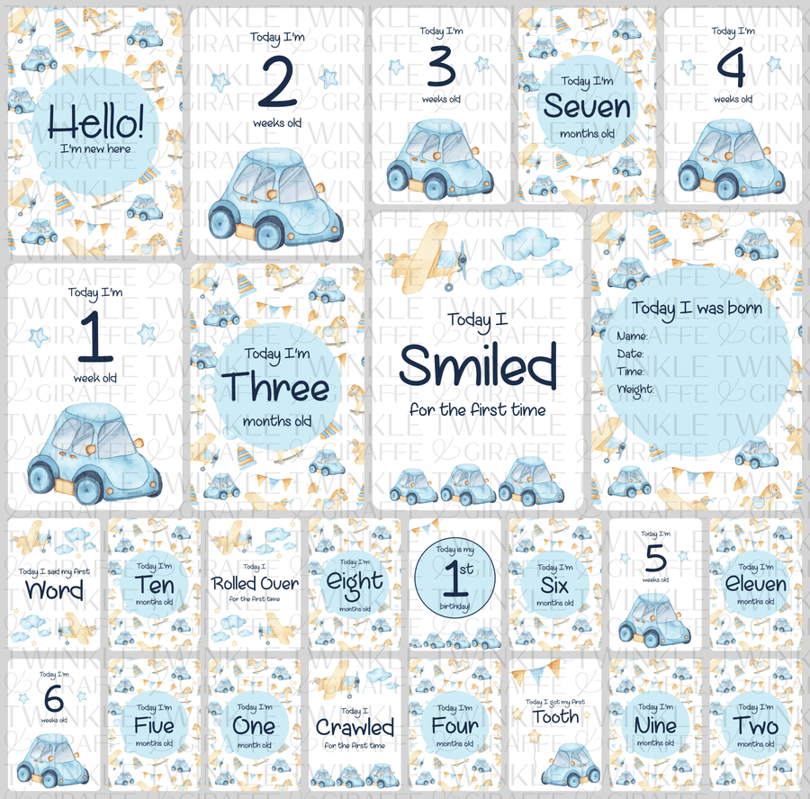 Twinkle Car Baby Milestone Cards - Set of 25 - Twinkle and Giraffe Designs
