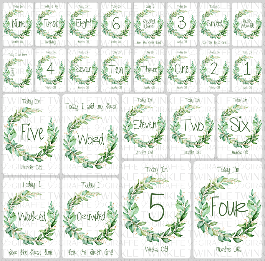 Twinkle Wreath Baby Milestone Cards - Set of 25 - Twinkle and Giraffe Designs