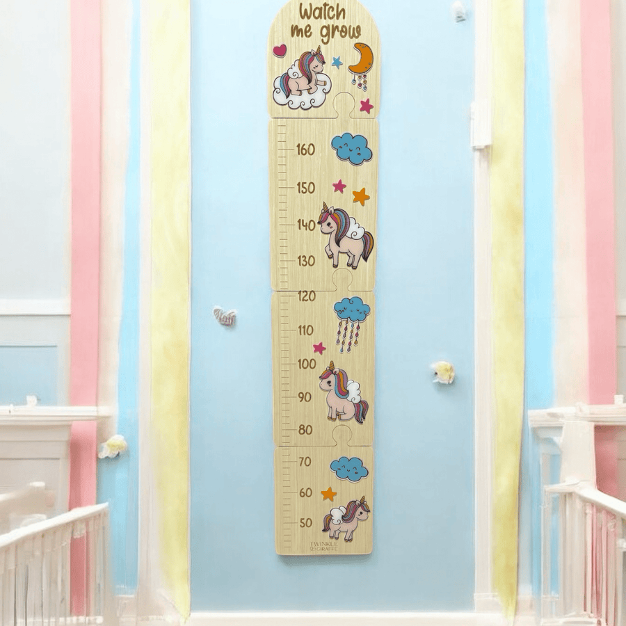 Unicorns Wooden Puzzle Height Chart – Fun and Interactive Growth Tracker - Twinkle and Giraffe Designs