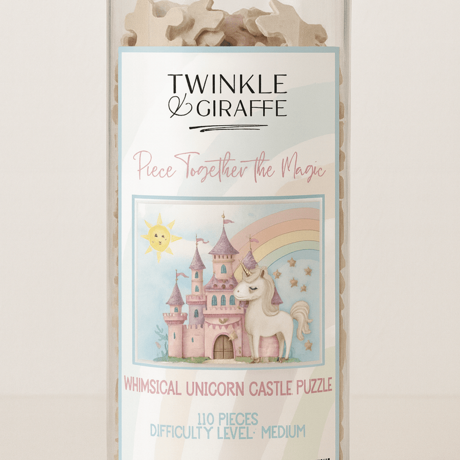 Whimsical Unicorn Castle Puzzle for Kids, Family Fun Game, Magical Home Décor, Great Gift Idea for Occasions - Twinkle and Giraffe Designs