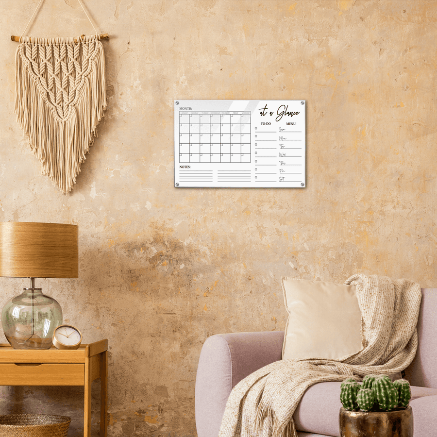 At A Glance Dry Erase Monthly Calendar, Monthly and Weekly Wall Calendar, Personalized Note Board, Acrylic Print - Twinkle and Giraffe Designs