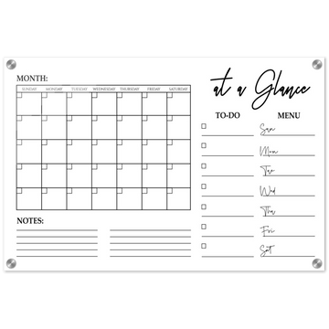 At A Glance Dry Erase Monthly Calendar, Monthly and Weekly Wall Calendar, Personalized Note Board, Acrylic Print - Twinkle and Giraffe Designs