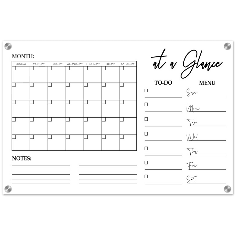 At A Glance Dry Erase Monthly Calendar, Monthly and Weekly Wall Calendar, Personalized Note Board, Acrylic Print - Twinkle and Giraffe Designs