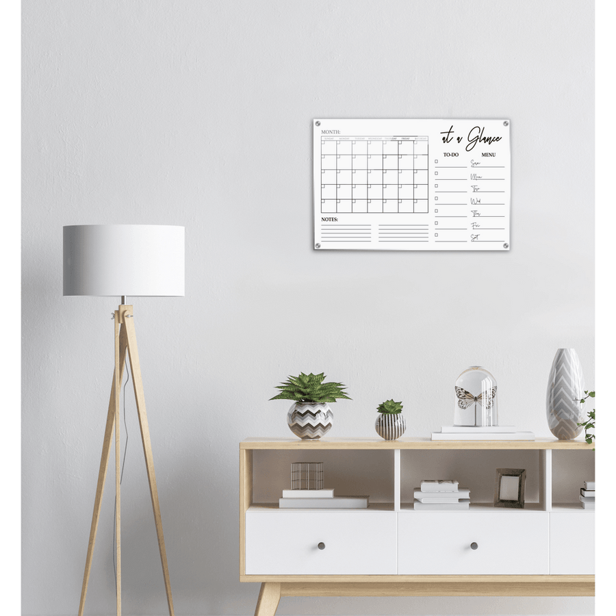 At A Glance Dry Erase Monthly Calendar, Monthly and Weekly Wall Calendar, Personalized Note Board, Acrylic Print - Twinkle and Giraffe Designs