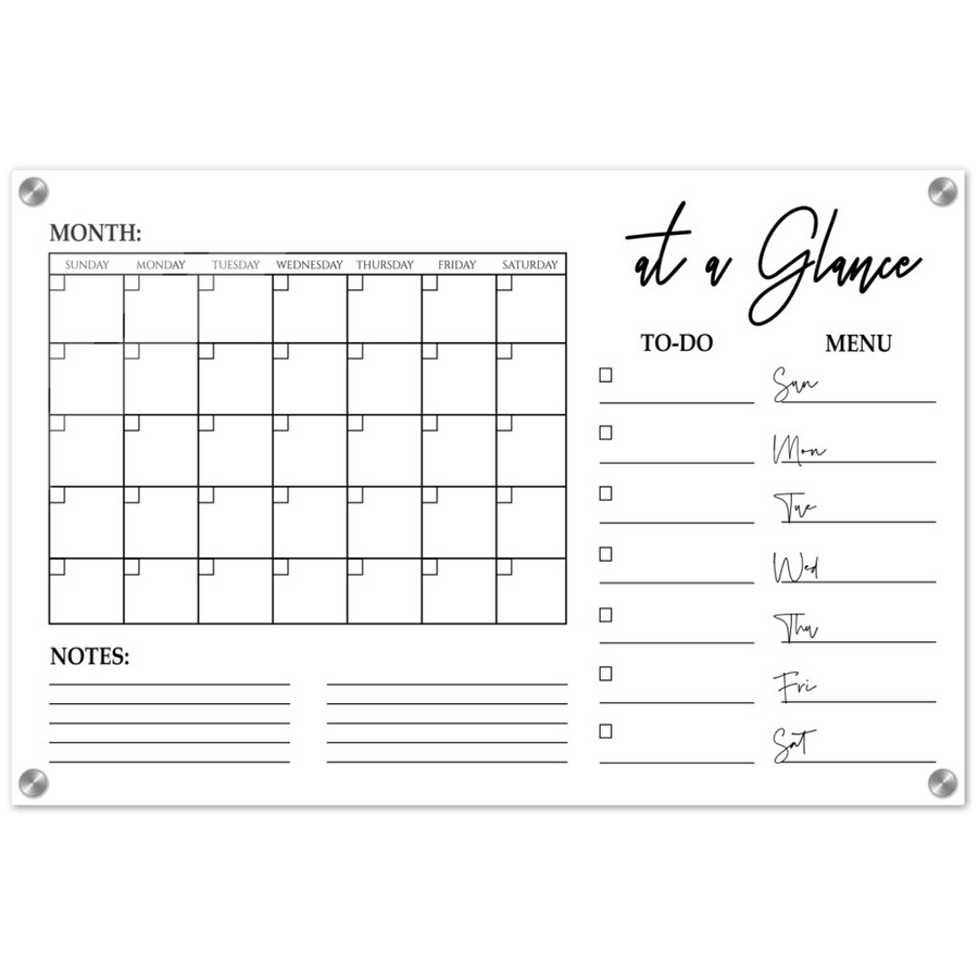 Personalized Clear Acrylic Monthly Wall Calendar