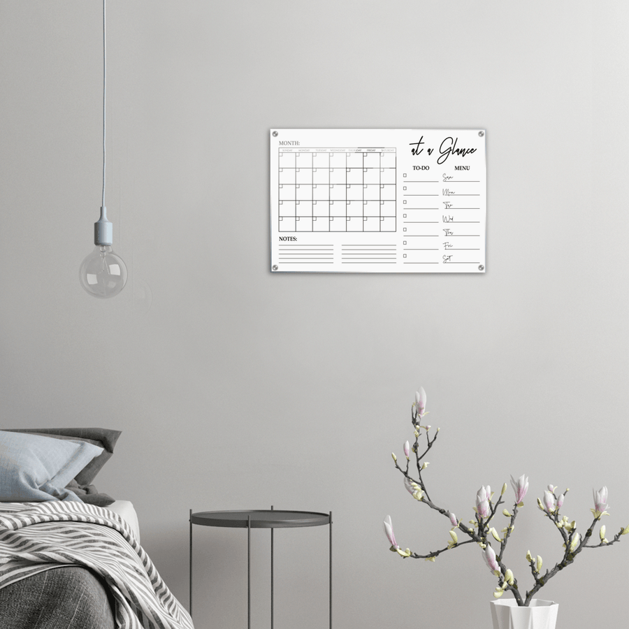 At A Glance Dry Erase Monthly Calendar, Monthly and Weekly Wall Calendar, Personalized Note Board, Acrylic Print - Twinkle and Giraffe Designs