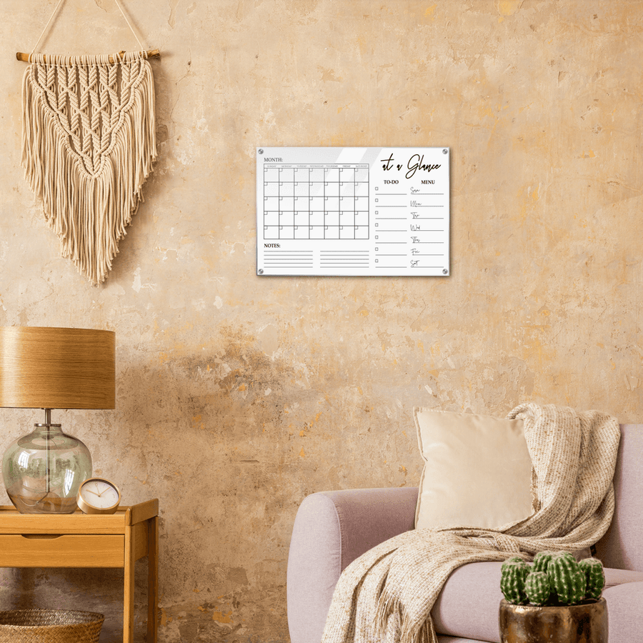 At A Glance Dry Erase Monthly Calendar, Monthly and Weekly Wall Calendar, Personalized Note Board, Acrylic Print - Twinkle and Giraffe Designs