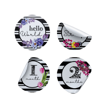 B&W Stripes and Flowers Milestone Stickers - Twinkle and Giraffe Designs