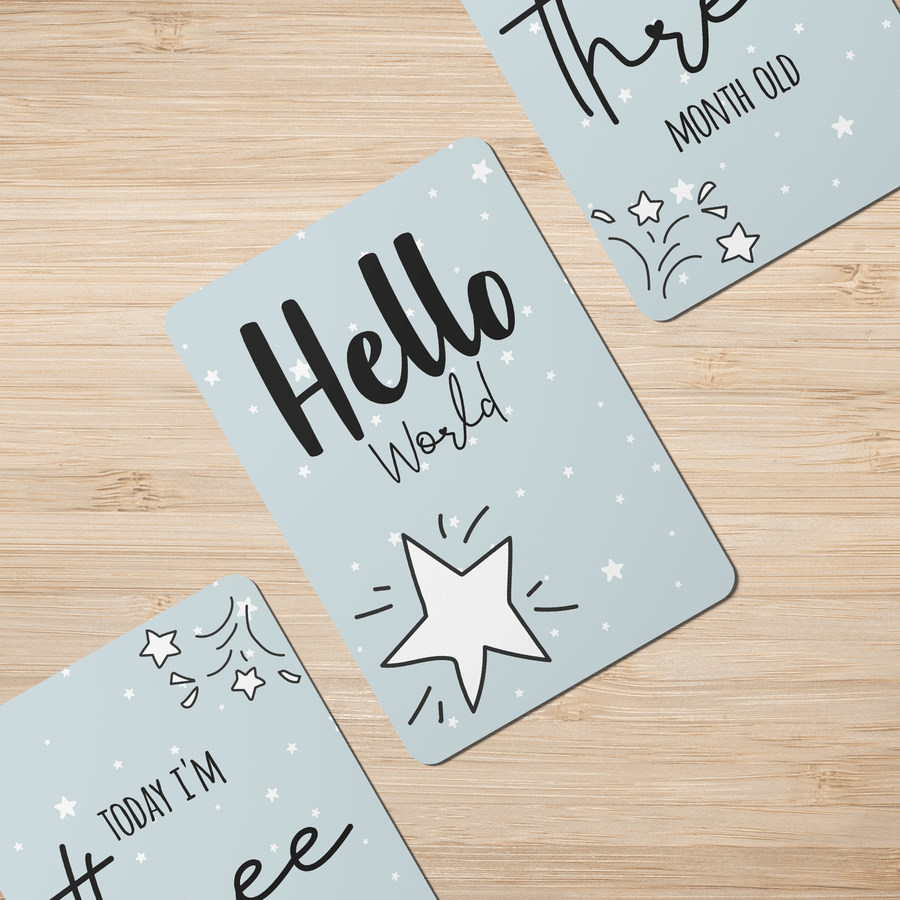 Blue Twinkle Stars Baby Milestone Cards Set of 25 - Twinkle and Giraffe Designs