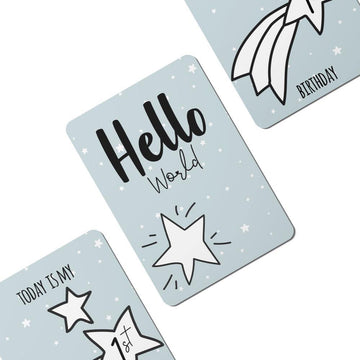 Blue Twinkle Stars Baby Milestone Cards Set of 25 - Twinkle and Giraffe Designs