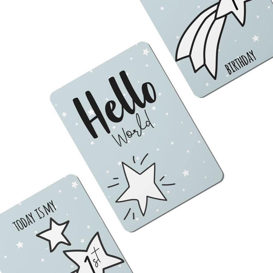 Blue Twinkle Stars Baby Milestone Cards - Set of 25 - Twinkle and Giraffe Designs