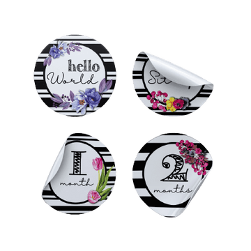 B&W Stripes and Flowers Milestone Stickers - Twinkle and Giraffe Designs