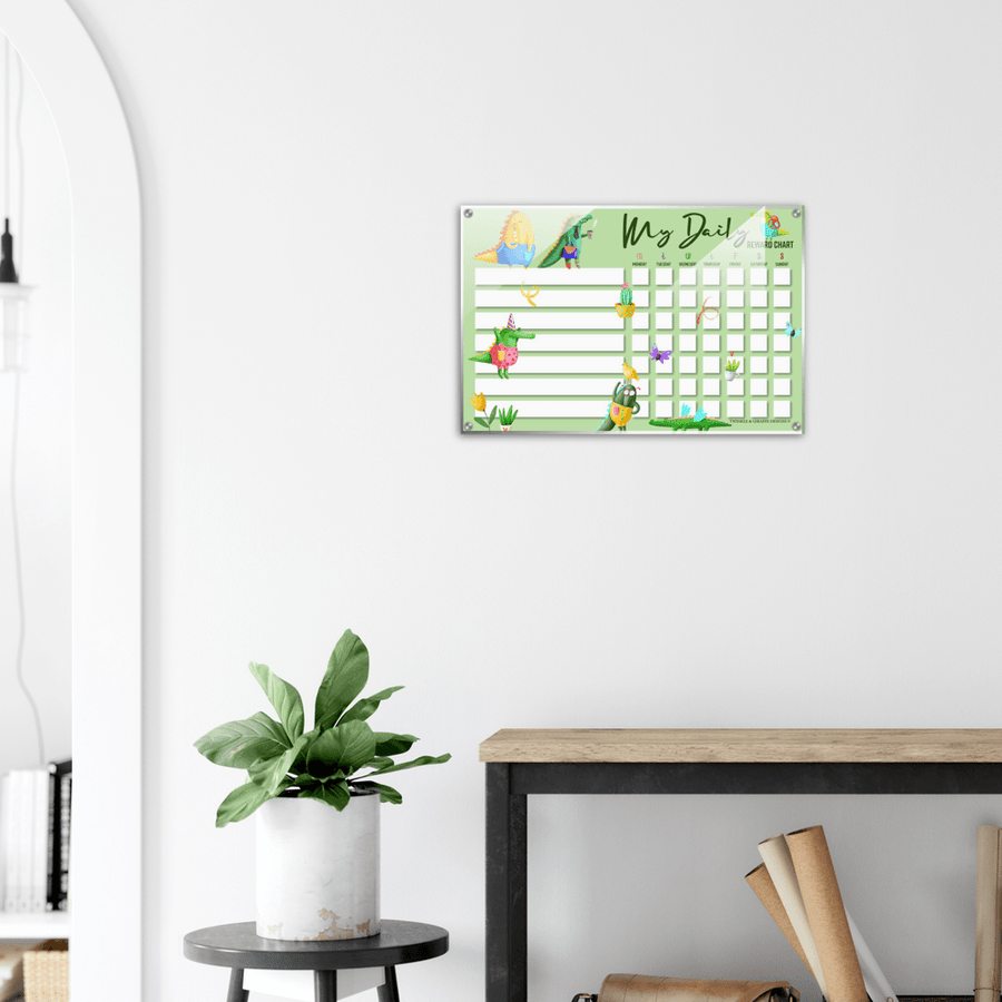 Crocodile Acrylic Print, Personalized Reward Chart, Acrylic Chore Chart, Kids Responsibility Chat, Dry Erase Chore Chart - Twinkle and Giraffe Designs