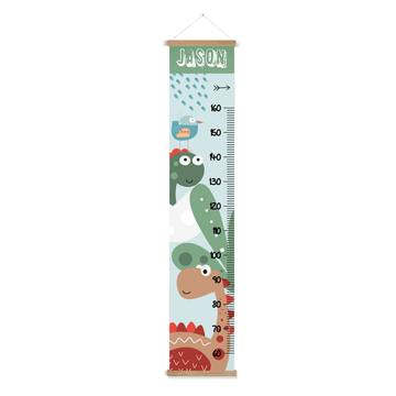 Curious Dinosaur Wall Height Chart Print on Canvas with Poster Hanger - Twinkle and Giraffe Designs